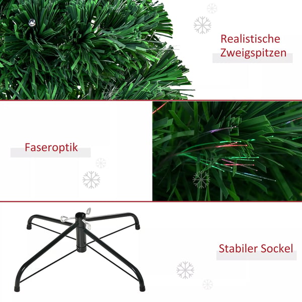 HOMCOM Kunstigt juletræ m. LED Lysfiber og Metalfod, Grøn, 150 cm