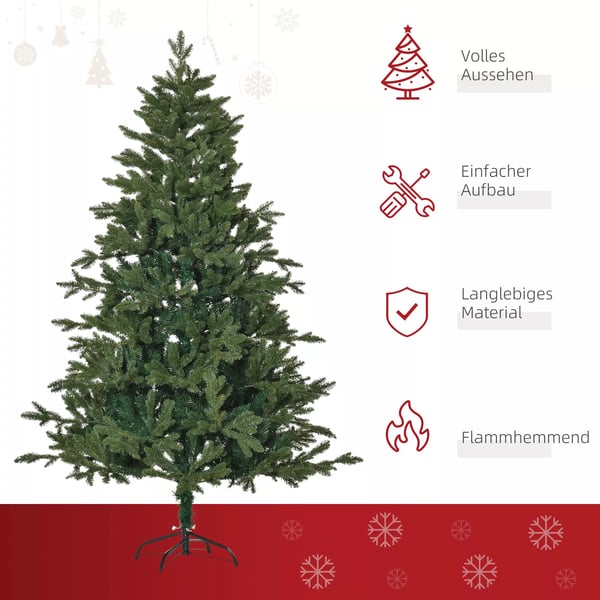 HOMCOM Kunstigt Juletræ 1,8 m Med Kunststof Grene - Grøn