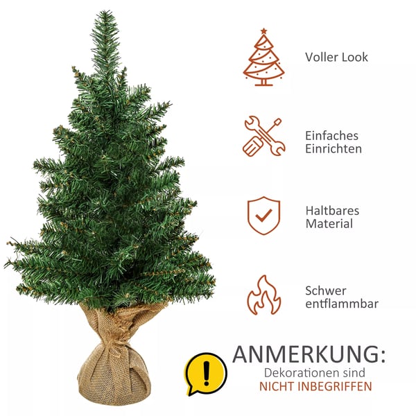 Juletræ til bordet 0,6 m lille kunstgran 70 grene Linned PVC Cement Grøn Ø35 x 60H cm