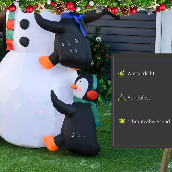 Juleoppustelig snemand med 3 pingviner LED'er Polyester 140 x 70 x 180 cm