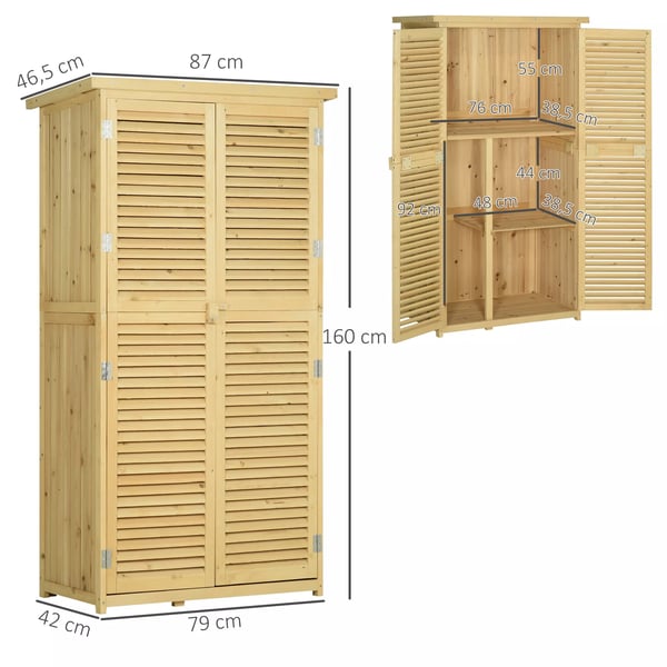 Træ redskabsskur m. asfalt tag, 4 rum, natur, 87x46,5x160cm