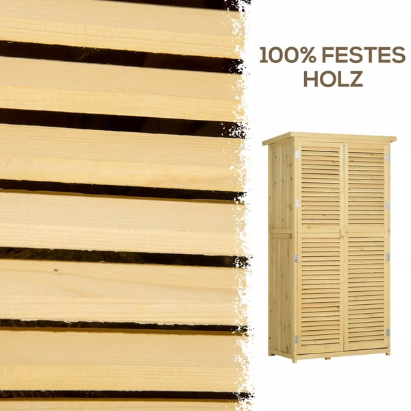 Træ redskabsskur m. asfalt tag, 4 rum, natur, 87x46,5x160cm