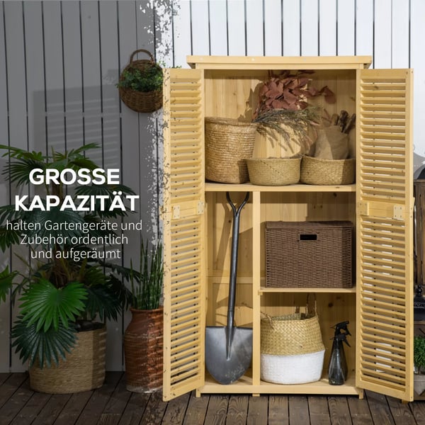 Træ redskabsskur m. asfalt tag, 4 rum, natur, 87x46,5x160cm