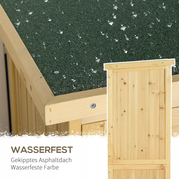 Træ redskabsskur m. asfalt tag, 4 rum, natur, 87x46,5x160cm