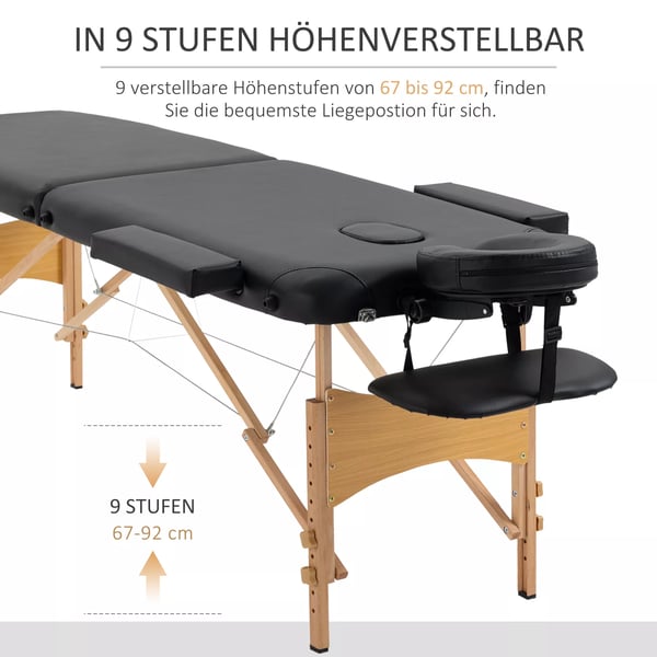 HOMCOM foldbar massagebriks Bærbar massagebord med nakkestøtte, højdejusterbar, kunstlæder & træ, sort