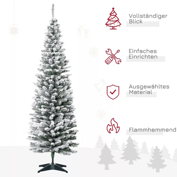 HOMCOM Kunstigt juletræ - 180 cm - Grøn/Hvid med sneeffekt - 390 grene, metalfod