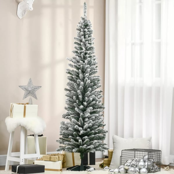 HOMCOM Kunstigt juletræ - 180 cm - Grøn/Hvid med sneeffekt - 390 grene, metalfod