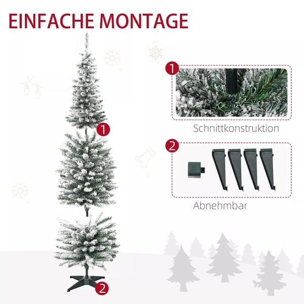 HOMCOM Kunstigt juletræ - 180 cm - Grøn/Hvid med sneeffekt - 390 grene, metalfod