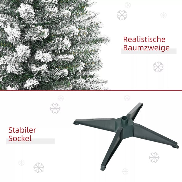 HOMCOM Kunstigt juletræ - 180 cm - Grøn/Hvid med sneeffekt - 390 grene, metalfod