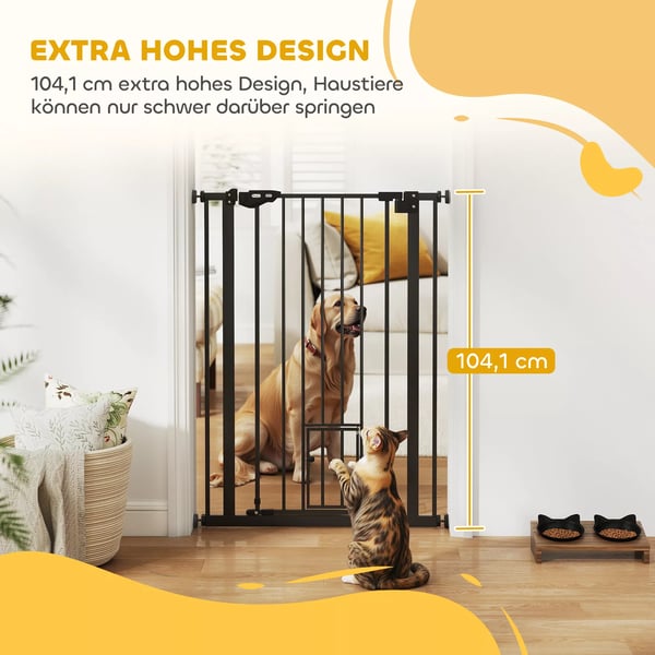 Hundegitter - Robust Stål, Justerbar 74-80 cm Bredde, 104 cm Høj, Automatisk Lukning, Sort