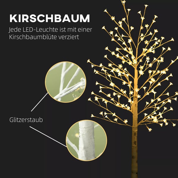 LED-puu, valopuu, kirsikkapuu 180 LEDillä, 3 kirkkaustasoa, 180 cm puunvalo, tekokuusi valaistuksella, joulukoristelu, joulukoriste