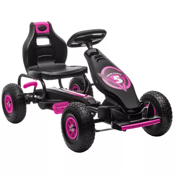 HOMCOM Gokart til brn - Kraftdrevet Pedalbil med Justerbart Sde, Hndbremse - Rosa/Sort