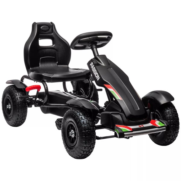 HOMCOM Go-kart, pedalkøretøj, pedabil med håndbremser, børnekøretøj med justerbart sæde, pedaler, gokart til børn 5-12 år, udendørs, sort