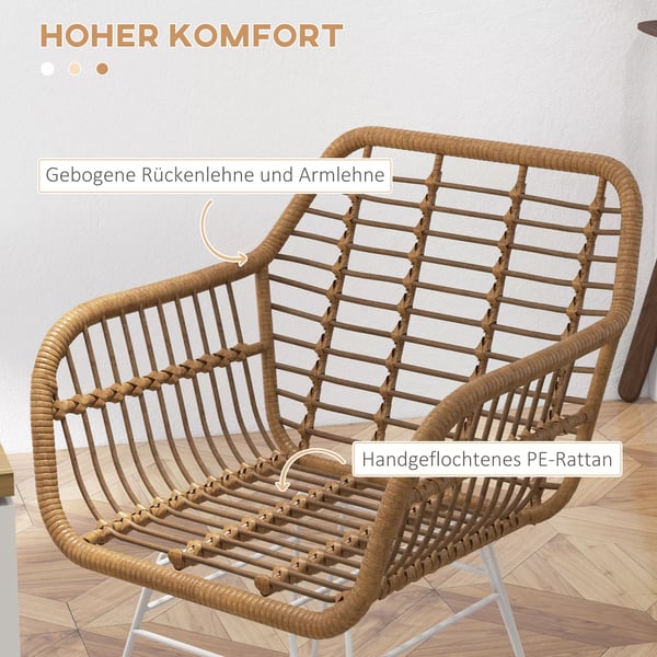 Spisebordsstole, 2 stk., PE-Rattanlook, stålben, lysebrun/hvid