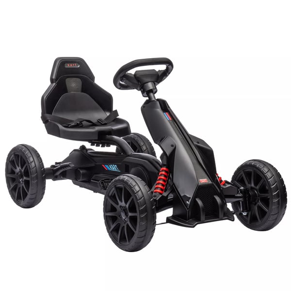 HOMCOM Gokart til børn - Sort, justerbart sæde, håndbremse, frem/bakgear, plastik