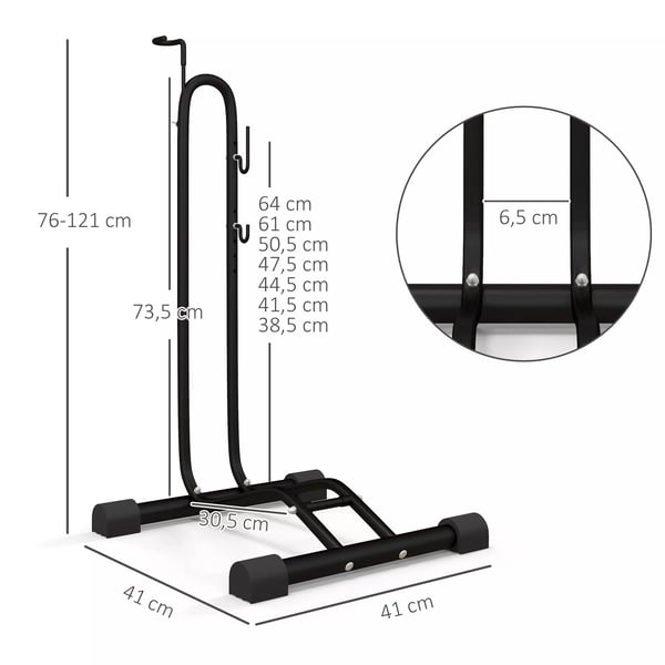 Pyöräteline - Pysty & Vaaka - Säädettävä - Metalli, Musta - Yhteensopiva 6"-28" & 700c pyörille - 45x44x118cm