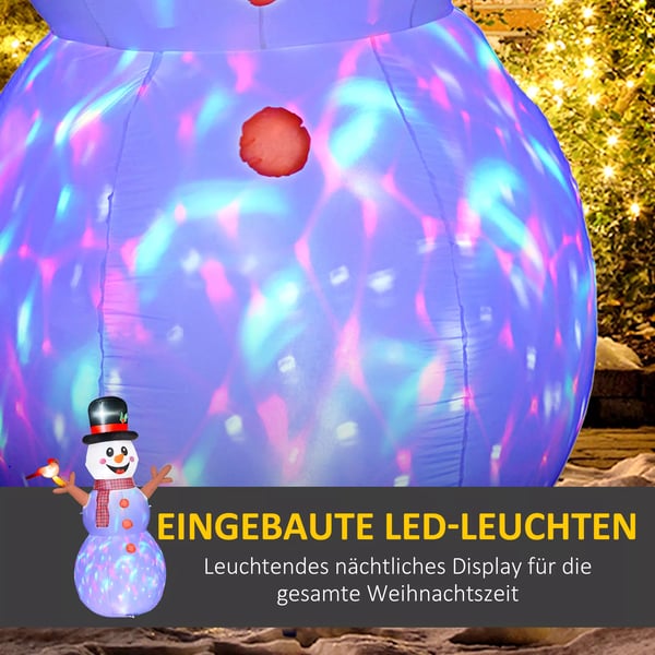 Oppustelig Julepynt, 2,4 m Snemand med LED-belysning, Havepynt, Selvoppustelig julebelysning til indendørs og udendørs brug