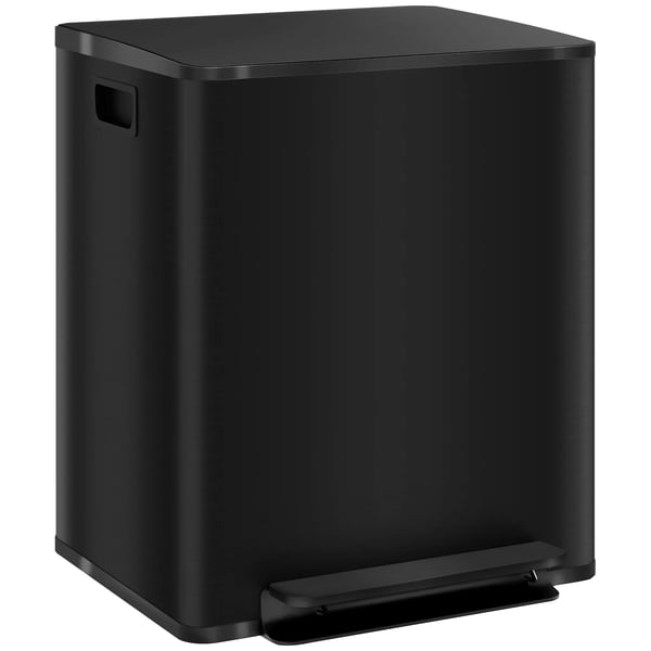HOMCOM Soptunna med lock och fotpedal, 2 x 25L, rostfritt stål, svart