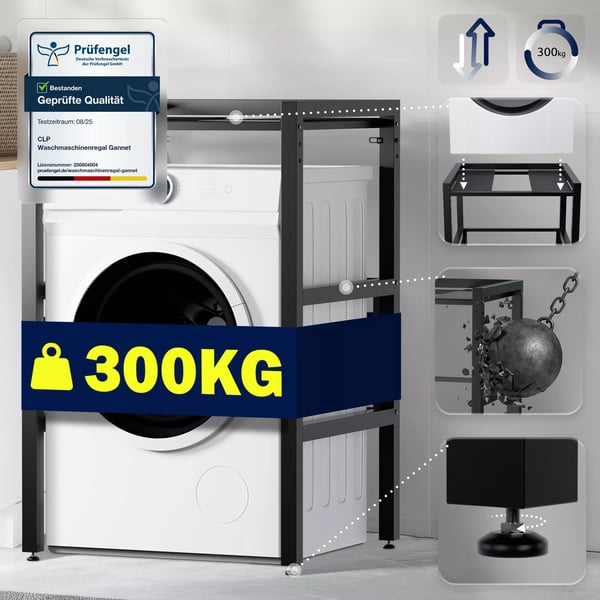 Gannet Mat Sort Metal Vaskemaskine Hyldeholder - 300 kg Bæreevne, Højdejusterbar