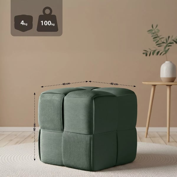 Forinta Mørkegrøn Fløjls Ottoman/Fodskammel, Moderne & Hyggelig, Plastikstativ, 40x40x40cm