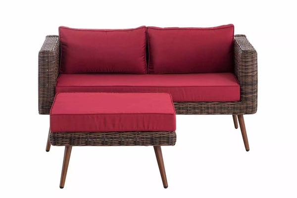 2 hengen polyrottinkisohva jalkarahilla, alumiinirungolla, ruby-red
