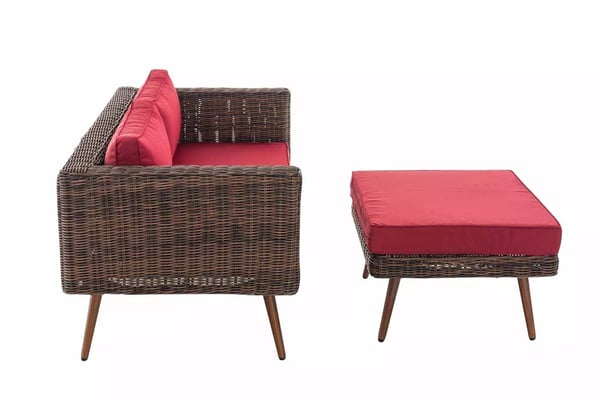 2 hengen polyrottinkisohva jalkarahilla, alumiinirungolla, ruby-red
