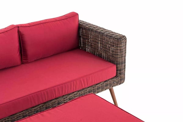 2 hengen polyrottinkisohva jalkarahilla, alumiinirungolla, ruby-red