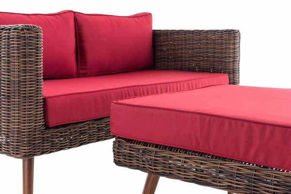 2 hengen polyrottinkisohva jalkarahilla, alumiinirungolla, ruby-red
