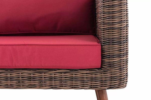 2 hengen polyrottinkisohva jalkarahilla, alumiinirungolla, ruby-red