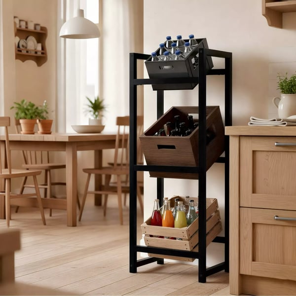 Musta Metallinen 3-kerroksinen Juomateline Stack, 31x47x116 cm