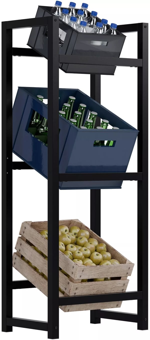 Musta Metallinen 3-kerroksinen Juomateline Stack, 31x47x116 cm