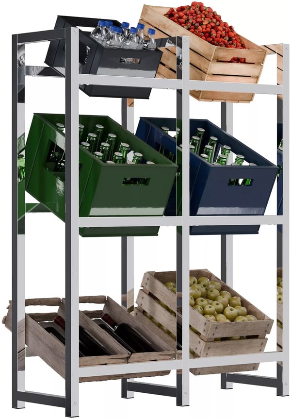 Stabelbar metalholder til 6 drikkevarekasser, kromfinish