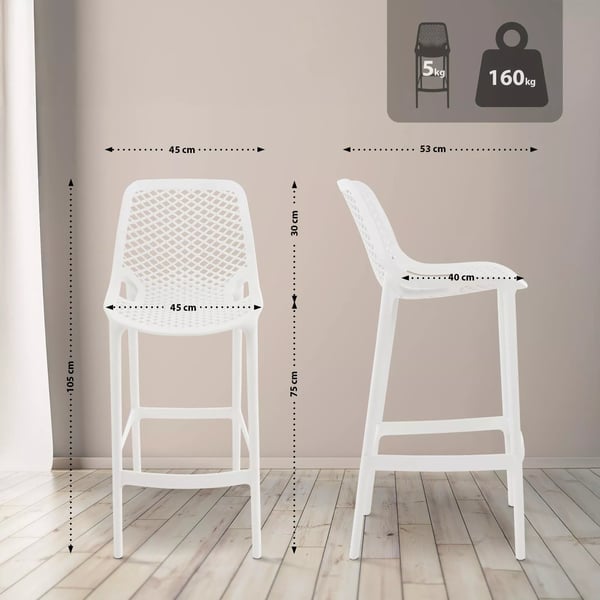 Air Barstol - Hvid Plastik Udendørs Have Terrasse Altan Skammel, UV-resistent, 160 kg Bæreevne