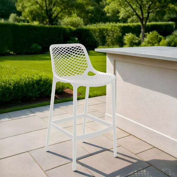 Air Barstol - Hvid Plastik Udendørs Have Terrasse Altan Skammel, UV-resistent, 160 kg Bæreevne