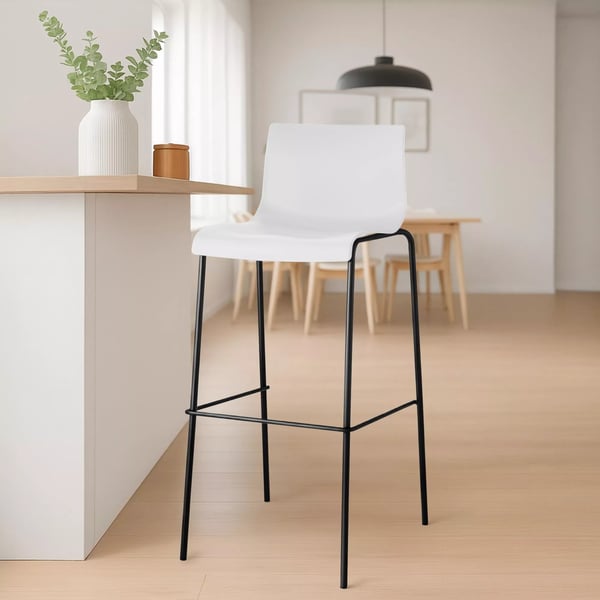 Hoover Barstol - Hvidt Plastiksæde, Robust Sort Metalramme, Ergonomisk Design til Køkken & Bar