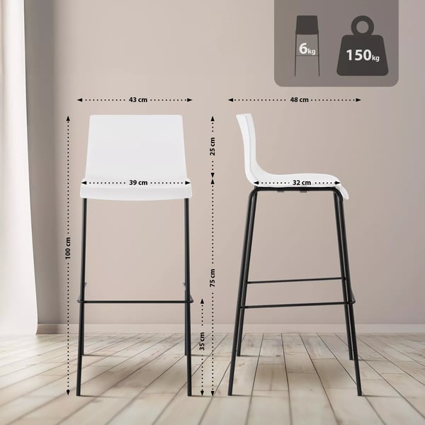 Hoover Barstol - Hvidt Plastiksæde, Robust Sort Metalramme, Ergonomisk Design til Køkken & Bar