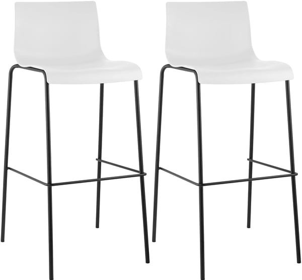 Set med 2 vita barstolar i plast med 4-bensram i metall