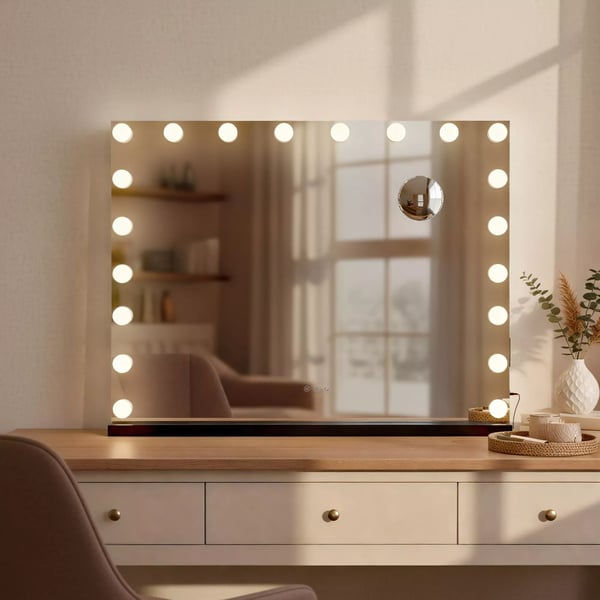 Norlina LED-meikkipeili 10x suurennosta, himmennettävä, 3 valotilaa, USB-portit (A+C), musta metalli