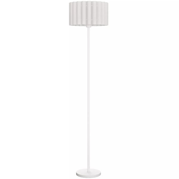 HOMCOM Standlampe, Hvid Blget Skærm, E27 Fatning, Metal/Plastik Gulvlampe med Fodkontakt, Moderne Retro Design til Stue & Soveværelse