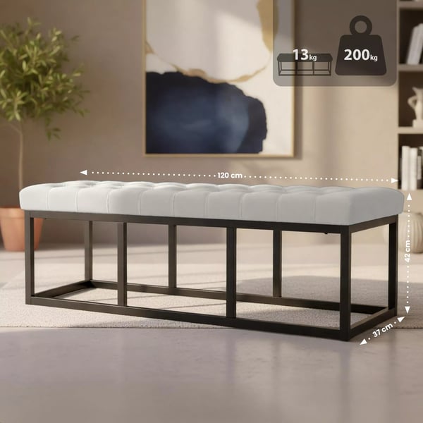Polson - samettinen istuinpenkki, kerma/mattamusta, 120cm
