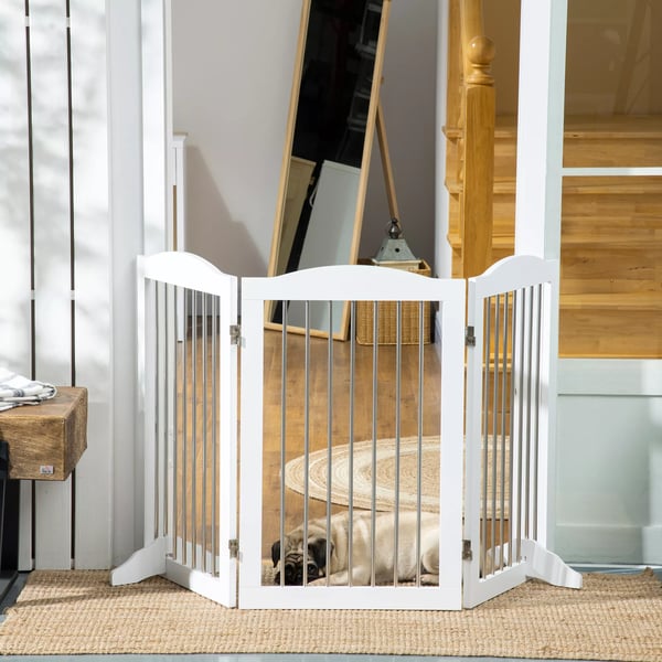 PawHut Sammenklapbart Hundegitter - MDF & Stål, Hvid, 154x30x80cm