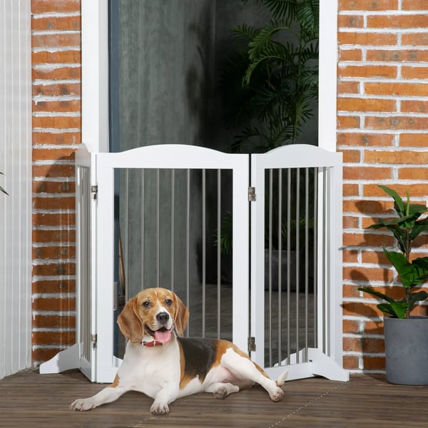 PawHut Sammenklapbart Hundegitter - MDF & Stål, Hvid, 154x30x80cm