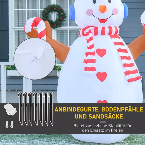 2,4 m uppblåsbar snögubbe med roterande belysning juldekoration trädgårdsdekoration fest Vit+Röd 180 x 100 x 240 cm