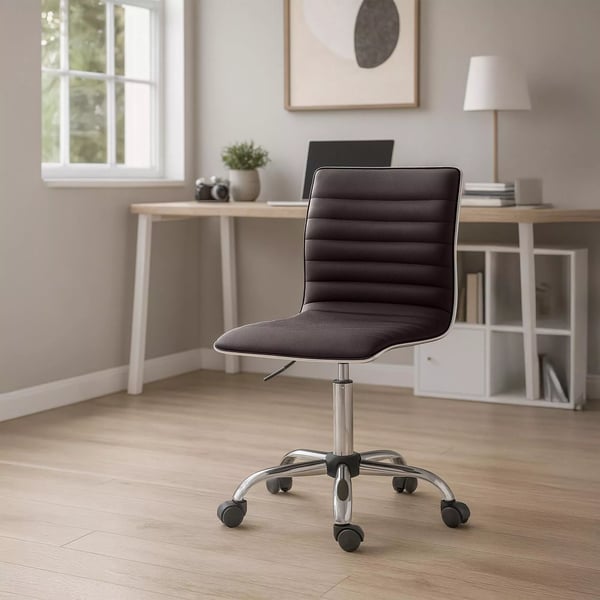 Alamosa justerbar arbejdsstol i kunstlæder med krom-look metalstel - Brun