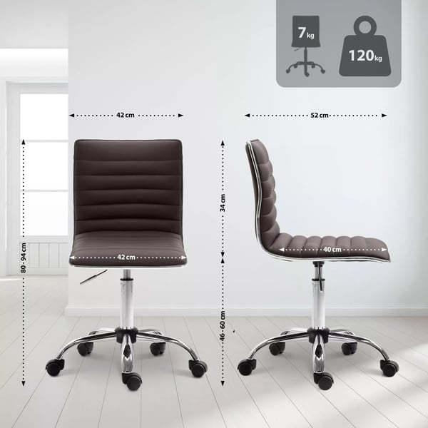 Alamosa justerbar arbejdsstol i kunstlæder med krom-look metalstel - Brun