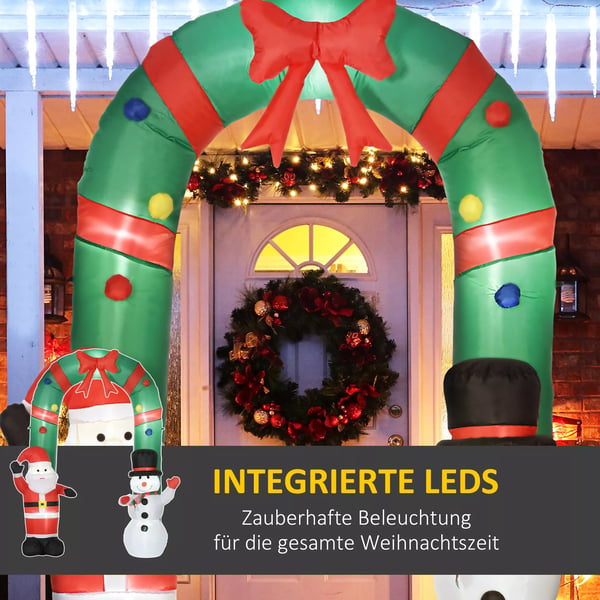Oppustelig Julebue m. Julemand & Snemand - 2,45m, Flerfarvet Polyester