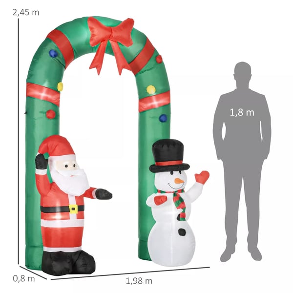 Oppustelig Julebue m. Julemand & Snemand - 2,45m, Flerfarvet Polyester