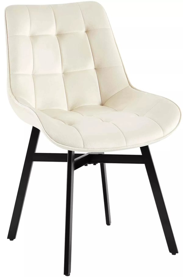 Colby fløjlsspisestol med matsort metalramme - creme