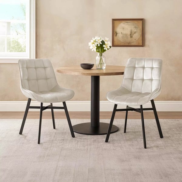 Colby fløjlsspisestol med matsort metalramme - creme