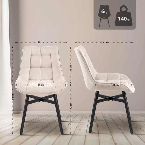 Colby Spisebordsstol i Stof med Mat Sort Metalstel - Creme